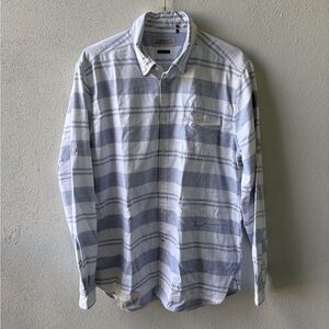 J. Barbour Tailored Fit Button Up Shirt Men  XL Blue White Cotton Casual Soft